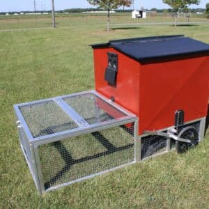 red chicken coop- exterior