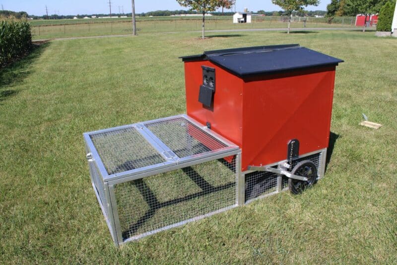 red chicken coop- exterior