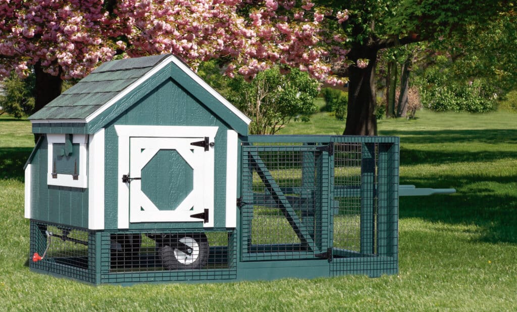 green and white 3x3 tractor chicken coop in Nevada